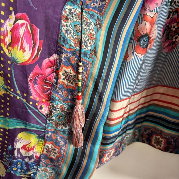 New Johnny Was Weller Topiary Hunter Kimono Purple Floral Reversible Tie Sz S - Picture 9 of 12